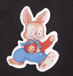 Cute Little Bunny Wearing Shirt & Pants Retro Sticker 2" x 1.58" (AB) - Picture 1 of 2