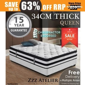 QUEEN Mattress *7 Zone Pocket Spring Mattress Latex Foam EuroTop *Chiro Endorsed - Picture 1 of 14