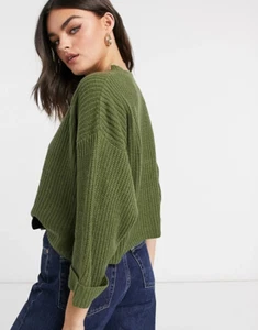 ASOS AX Paris Cropped Boxy Sweater in Green khaki Size Small S - US 4 NWT - Picture 1 of 4