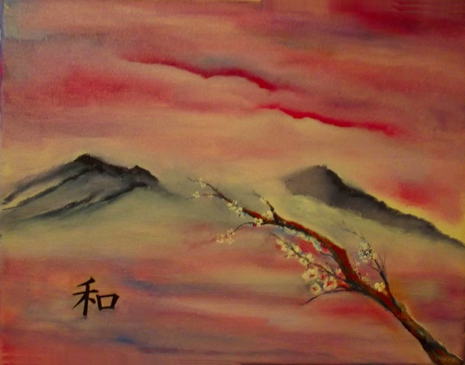 Pintura firmada por artista acrílico sobre lienzo Cherry Blossom Peace 11x14"  Foto 1 de 1