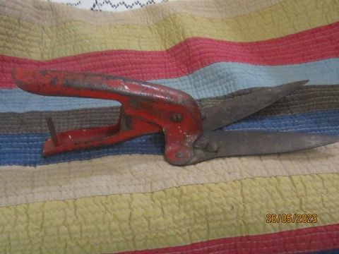 Vintage-Antique Hand Grass Clippers, Shears, Original Red Paint Garden Tool Cover