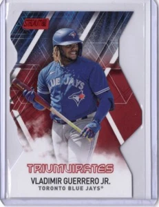 VLADIMIR GUERRERO JR - BLUE JAYS  - CASE HIT - RED DIE CUT TRIUMVIRATES INSERT! - Picture 1 of 2