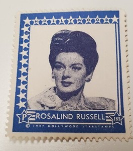 Rosalind Russell 1947 Movie Star Stamp Sticker Trading Card Hollywood Legends