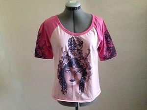 Vintage Vogue Artwork Pink Goddess T Shirt with Short Sleeve Top Jr L - Picture 1 of 7