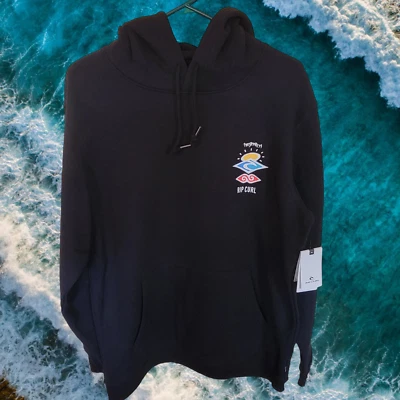 Pulôver com capuz gráfico manga comprida ícone de pesquisa masculino RIP CURL preto pequeno - Imagem 1 de 4