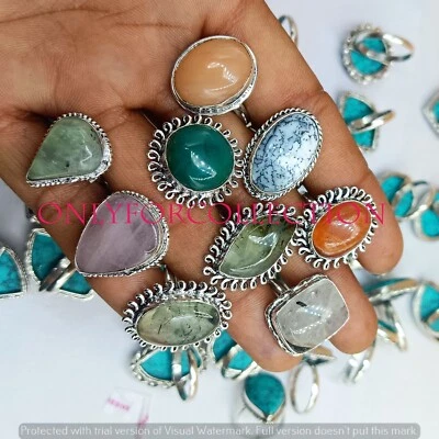 Lote de anel para amor folheado a prata esterlina 925 Prehnite & Mix Gemstone - Imagem 1 de 4