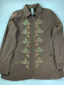 Chaqueta De Colección Bob Mackie Usable Arte Floral Bordada Cremallera Completa Marrón Talla Pequeña - Imagen 1 de 6
