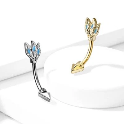 Feather Arrow Tribal Eyebrow Bar - Daith Rook Curved Barbell Piercing 8mm 1.2mm - Image 1 of 4