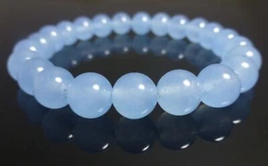Blue Chalcedony bracelet 8mm Jade Bead Bracelet Natural Stone Jewellery - Picture 1 of 2