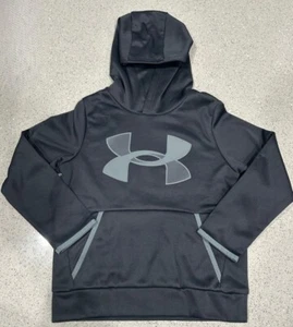 NEW Under Armour Boys Fleece Hoodie with Pockets Black (001)/Pitch Gray Youth XS - Picture 1 of 5