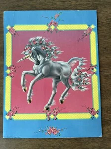 Mead Fantasy Unicorn Folder 1991 Susan J Dawe Sue Design Flowers - Picture 1 of 10
