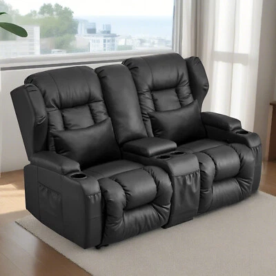 Loveseat Recliner Sofa Manual RV Recling Sofa Home Theater Seating with Console - Image 1 of 4