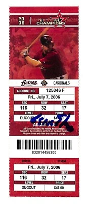 Gene Elston Autographed 2005 Houston Astros Ticket Ford Frick HOF '06 - Image 1 of 2