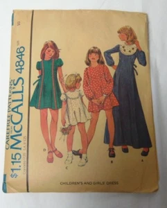 Vestido para niñas McCall's 1975 patrón despreocupado 4846 talla 10 patrón de costura - Imagen 1 de 5