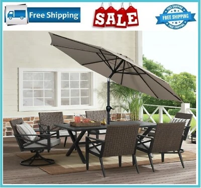 Elevador de manivela Mainstays 9' bronceado y paraguas de patio inclinable de 3 posiciones Foto 1 de 4