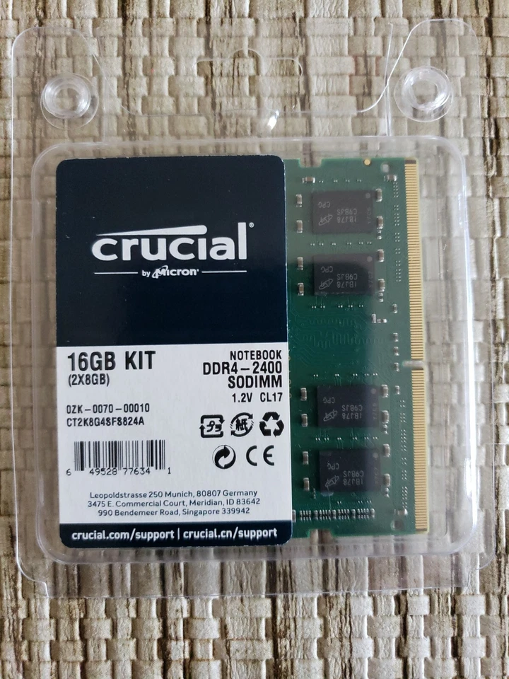 NEW *CRUCIAL* 16GB (2x8gb) DDR4-2400 SODIMM 1.2V CT2K8G4SFS824A RAM Memory - Image 1 of 1