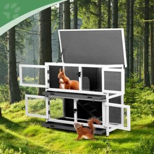 2 Story Solid Wood Rabbit Hutch Bunny Cage with 2 Large Main Rooms, Indoor Outdo - Picture 1 of 17