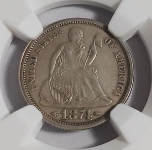 Proof 1874 Arrows Seated Liberty Dime NGC PF60 - Low Mintage of 700 - Picture 1 of 4