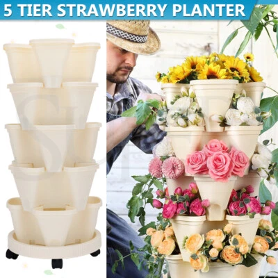 5 Tier Vertical Garden Strawberry Stackable Planters Herbs Petunias Pancy Yard - image 1 of 4
