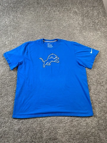 Detroit Lions Shirt Mens XXL 2XL Blue White NFL Football Short Sleeve Nike FLAW Cover