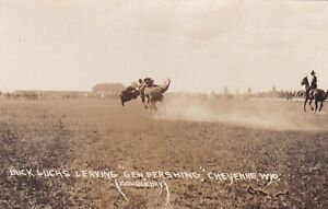 Rodeo Buck Lucas & General Pershing Horse Cheyenne Wyoming Postcard 1920's RPPC