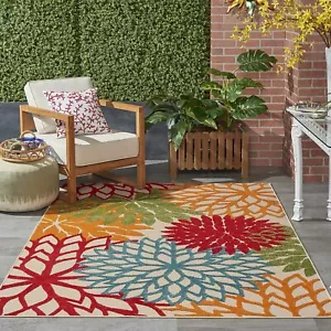 New- Aloha Indoor/Outdoor Green 5'3" x 7'5" Area Rug, Tropical, Botanica - Picture 1 of 5
