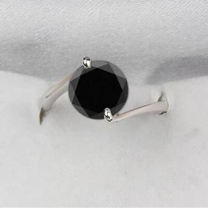 3,90 Karat Runden Form Natürlich Jet Schwarz Diamant Ring Im 925 Sterling Silber - Bild 1 von 1