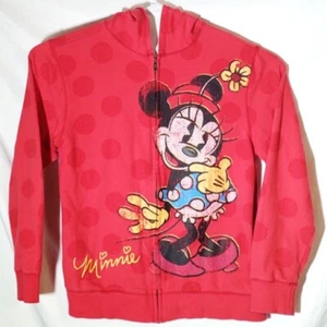Disney Store Minnie Mouse Embroidered Hoodie Jacket Girl Sweatshirt Red Medium  - Picture 1 of 4