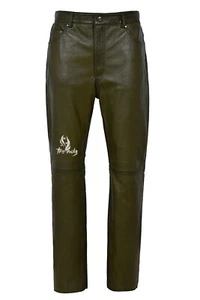 Pantalón de cuero real para hombre verde oliva Napa moda clásica estilo motociclista 501 - Imagen 1 de 6