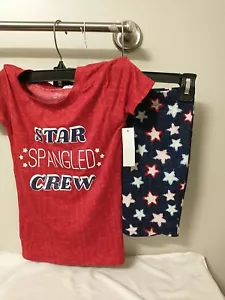 NWT. Celebrate! Patriotic Child SZ 8 Youth STAR SPANGLED CREW Top& Shorts Twins - Picture 1 of 13
