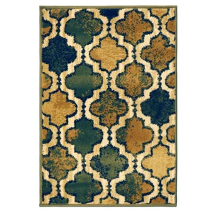2' X 3' Green Quatrefoil Power Loom Distressed Stain Resistant Area Rug - Picture 1 of 6