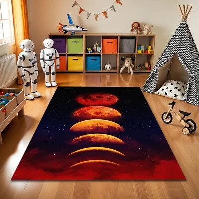 Black and Red Color Moon Phases Themed Nonslip Washable Area Rug for Space Fan - Image 1 of 3