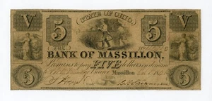 1848 $5 The Bank of Massillon - Massillon, OHIO Note - Picture 1 of 2