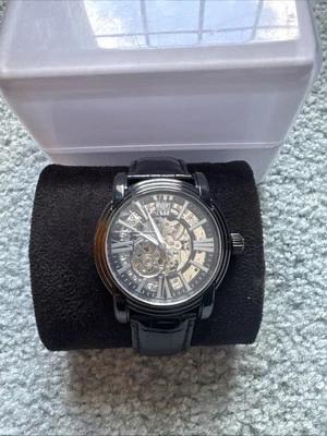 Wohler Men's Black/Silver Dial Black Leather Band Watch W-0198-006 With Case Foto 1 de 4