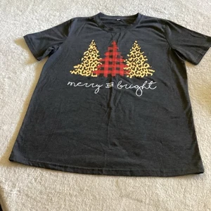 Damen T-Shirt schwarz Gr. M Kurzarm Rundhals " Merry& Bright" Urlaubsshirt - Bild 1 von 9
