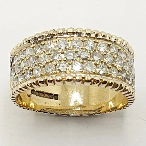 9ct Diamond Wide Band 9.15mm 1.25ct Yellow Gold Ring Size N 1/2 Full Hallmark - Picture 1 of 21