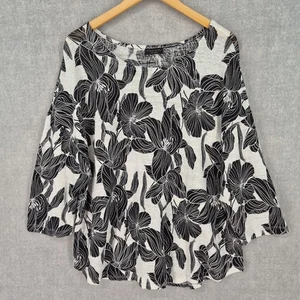Camisa de lino Tahari para mujer grande negra blanca floral túnica top blusa boho - Imagen 1 de 19