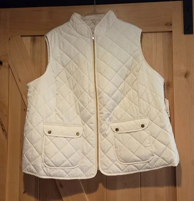 全新! St John Bay 绗缝背心 3X 象牙色金色 Snap 无袖 Puffer 徒步旅行 — 第 1/4 张图片