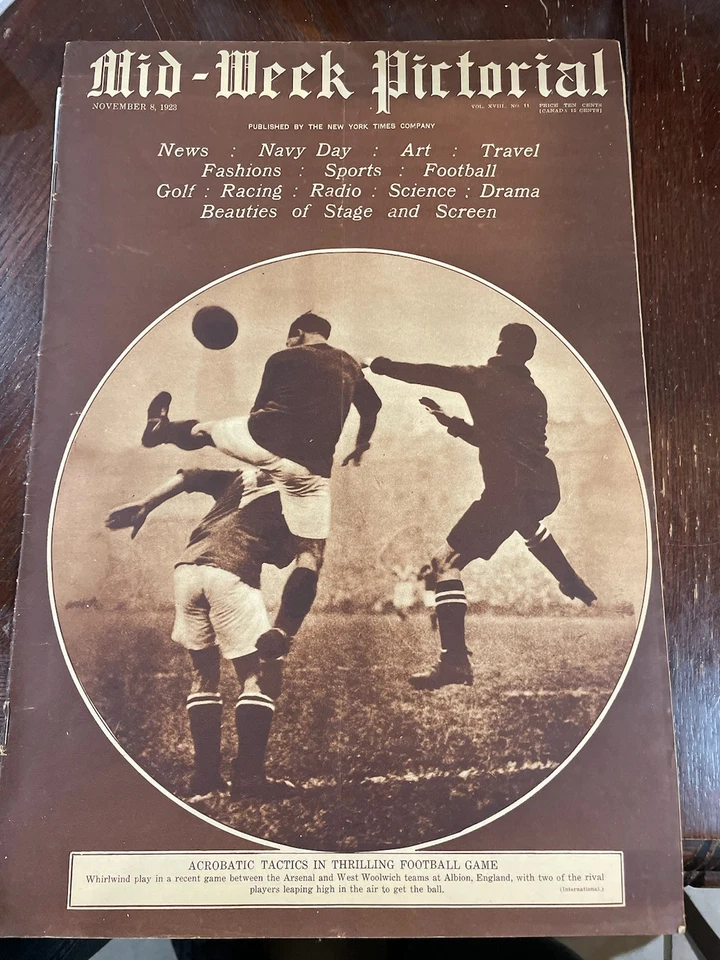 September 1923 New York Times Mid-Week Pictorial -Arsenal v Woolwich Cover- Ex - Image 1 of 1