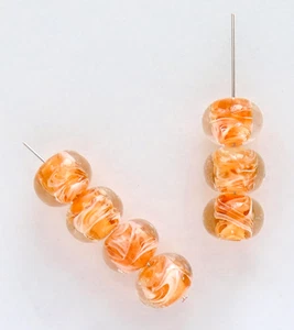 7 Orange Glass Beads Vintage Lampwork White Swirl Chunky Jewelry Making Craft - Picture 1 of 2