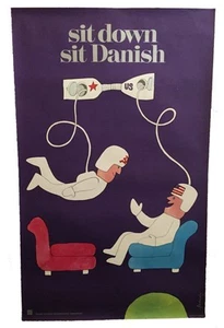 Vintage Sit Down Sit Danish "Möbel" Poster - Bild 1 von 3