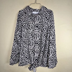 Belle Kim Gravel Soft Leopard Print Long Sleeve Top XL lined button up classy - Picture 1 of 9