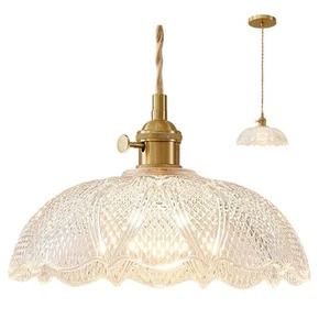 Premium Glass Hanging Lamp,9.8 In Pendant Light Vintage Light Flower Lampshade - Picture 1 of 4