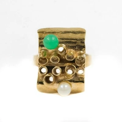 Ring mit Chrysopras Perle Perlen Antik in 8 Kt 333 er Gold Damen 58 top! - Bild 1 von 4