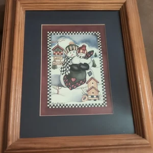 Framed print of a "Snowman Family"  by artist Laurie Korsgaden. 8 x 10 - Picture 1 of 2