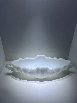 Vintage White Milk Glass Anchor Hocking Gondola Bowl w/Handles 14.5"x 5.5" - Image 1 of 4