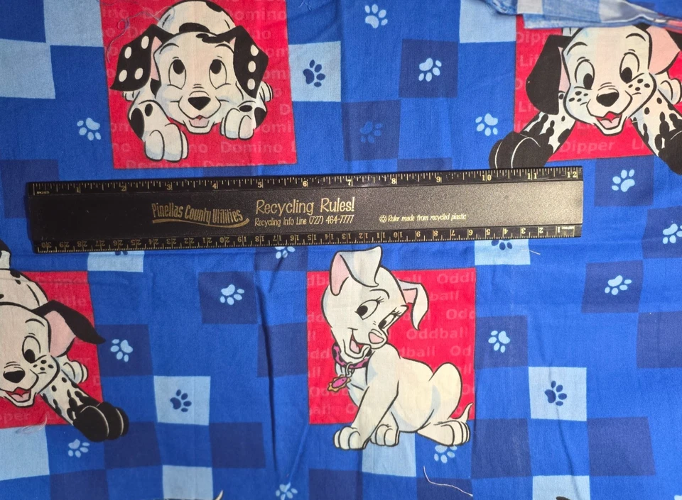 Disney 101 Dalmatians Blue Cotton Craft Sewing Fabric 12" plus 10" x 18" Vintage - Image 1 of 1