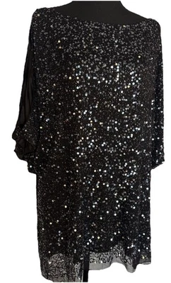 Blusa Adrianna Papell Top Noche Cóctel Negra Lentejuelas Hombro Frío Mujer 3X Foto 1 de 4