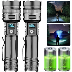 2x Super Bright LED Flashlight Rechargeable Tactical Powerful 30W Torch /Battery - Picture 1 of 13