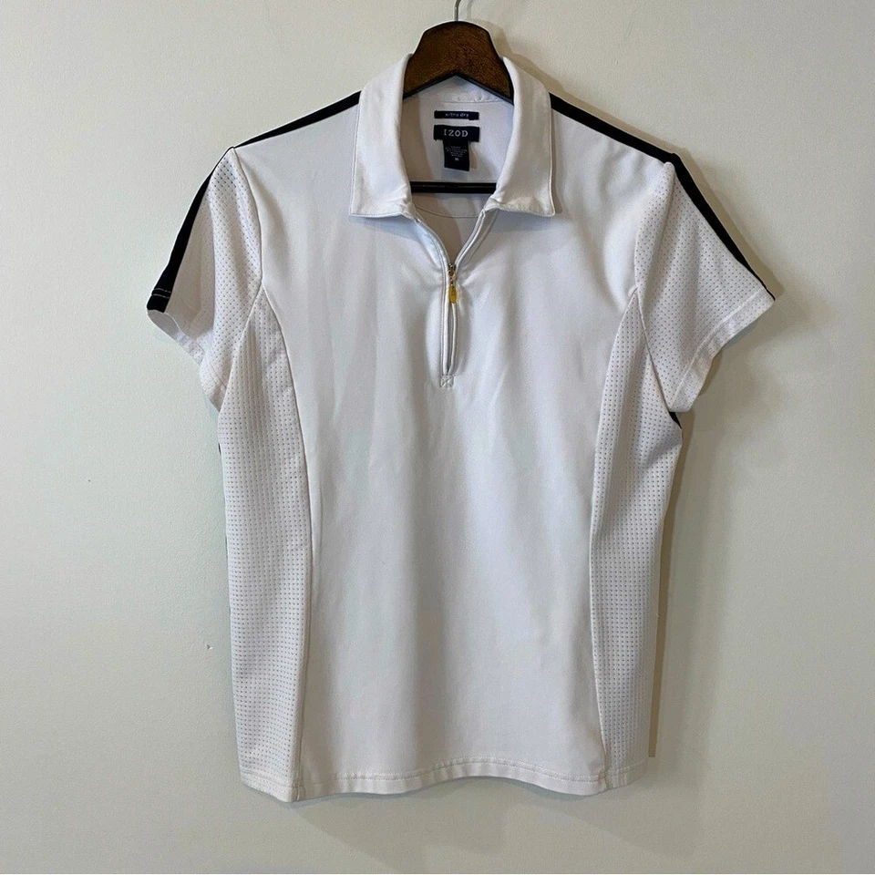 Camisa polo para mujer IZOD x-tra seca 1/4 cremallera blanca y negra talla M Foto 1 de 4